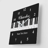 白エレガント黒ピアノ鍵 スクエア壁時計 (傾斜)