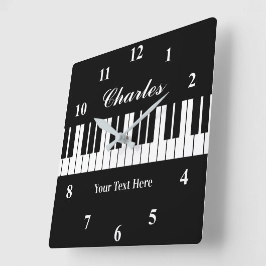 白エレガント黒ピアノ鍵 スクエア壁時計 (傾斜)