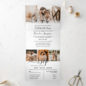 白エレガント黒フォトモノグラムウェディングRSVP 三つ折り招待状 (内部)