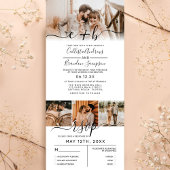 白エレガント黒フォトモノグラムウェディングRSVP 三つ折り招待状