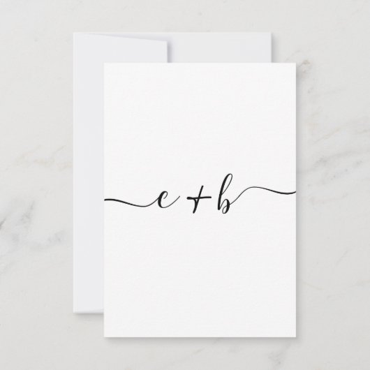 白エレガント黒フォトモノグラムウェディングRSVP En 出欠カード (裏面)