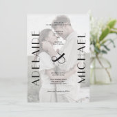 白エレガント黒フォト結婚式招待状 招待状 (スタンド正面)