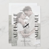 白エレガント黒フォト結婚式招待状 招待状 (正面/裏面)