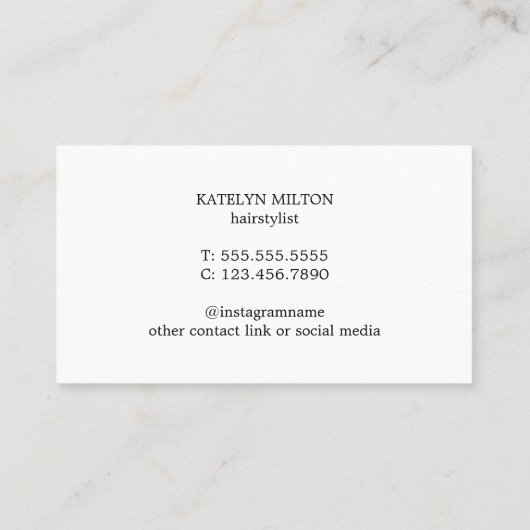 白エレガント黒ヘアピンアイコン美容師 名刺 (裏面)