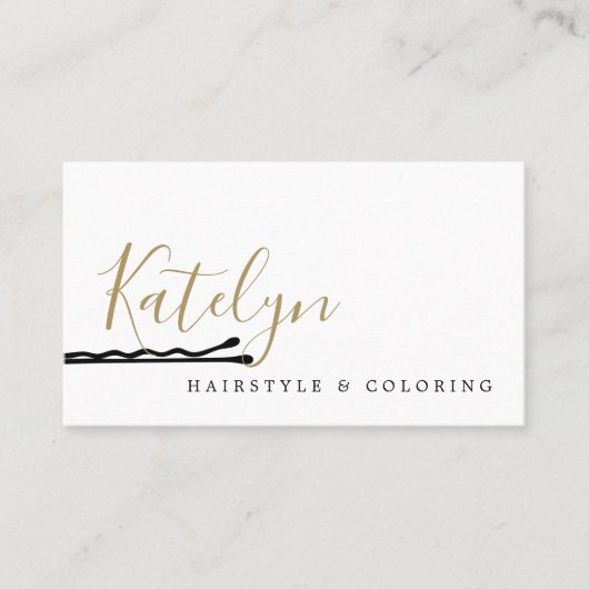 白エレガント黒ヘアピンアイコン美容師 名刺 (正面)