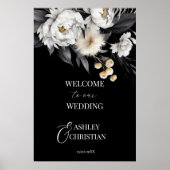 白エレガント黒ボホ結婚の歓迎サイン ポスター (正面)