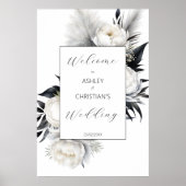 白エレガント黒ボホ結婚の歓迎サイン ポスター (正面)