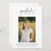 白エレガント黒モダン写真卒業 招待状 (正面/裏面)