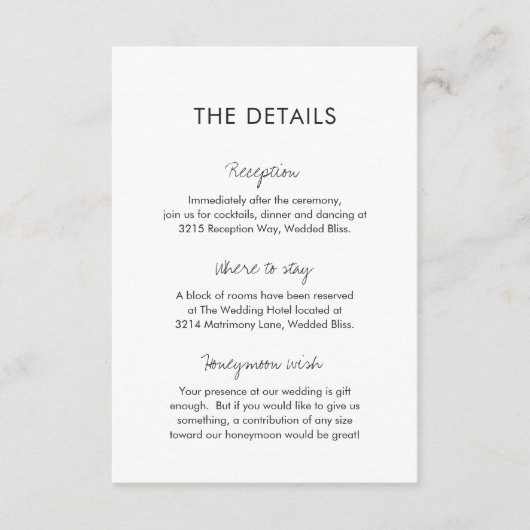 白エレガント黒モダン結婚の エンクロージャーカード (正面)