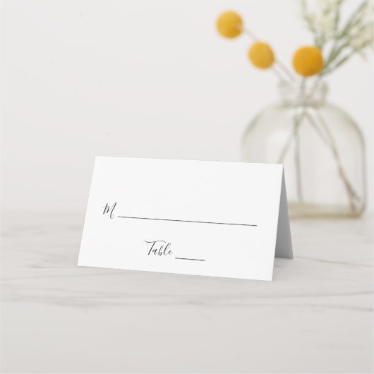 白エレガント黒モダン結婚の プレイスカード (正面)