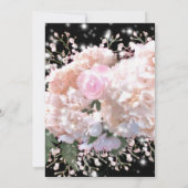 白エレガント黒レースフローラピンク結婚ローズ 招待状 (裏面)