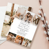 白エレガント黒写真モノグラム結婚のインビタ 招待状