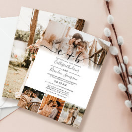 白エレガント黒写真モノグラム結婚のインビタ 招待状