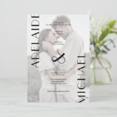 白エレガント黒写真結婚の 招待状 (スタンド正面)