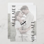 白エレガント黒写真結婚の 招待状 (正面/裏面)