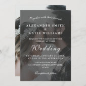 白エレガント黒写真結婚式招待状 招待状 (正面/裏面)