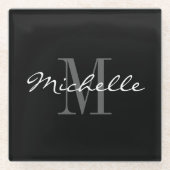 白エレガント黒名前をカスタムする ガラスコースター (正面)