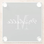 白エレガント黒名前をカスタムする ガラスコースター (裏面)