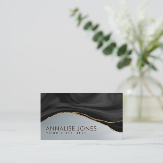 白エレガント黒大理石と金ゴールド 名刺 (スタンド正面)