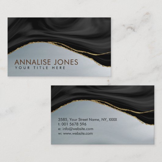 白エレガント黒大理石と金ゴールド 名刺 (正面/裏面)