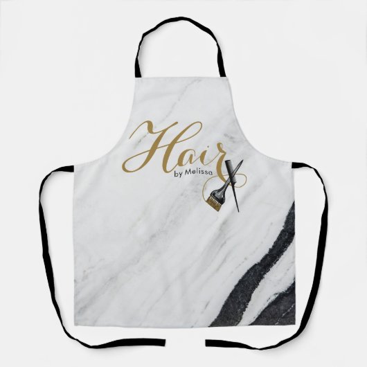 白エレガント黒大理石金ゴールド美容師 エプロン (正面)