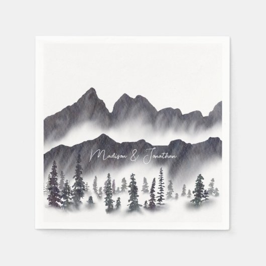 白エレガント黒山林素朴林 スタンダードカクテルナプキン (正面)