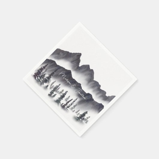 白エレガント黒山林素朴林 スタンダードカクテルナプキン (角)