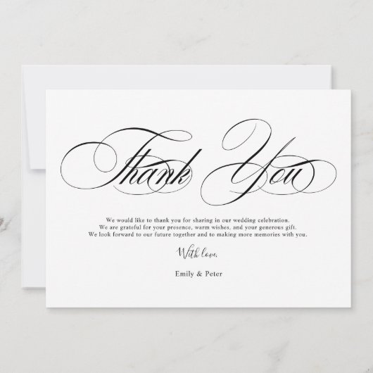 白エレガント黒感謝していおら3写真結婚s サンキューカード (裏面)