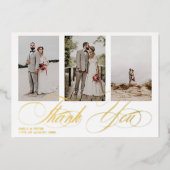 白エレガント黒感謝していおら3写真結婚s 箔招待状 (正面)