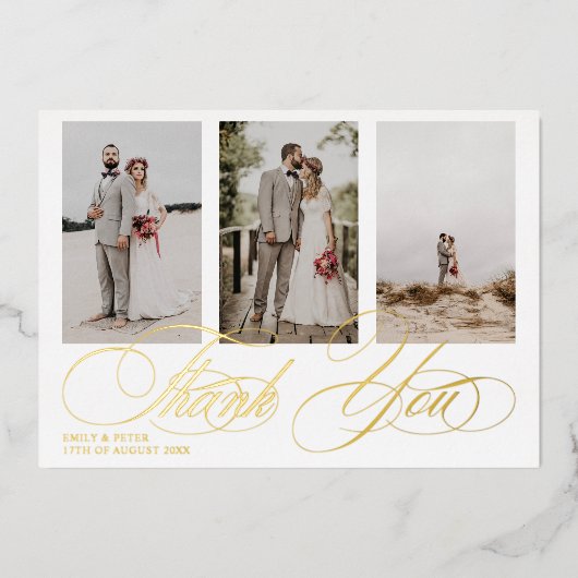 白エレガント黒感謝していおら3写真結婚s 箔招待状 (正面)