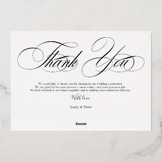 白エレガント黒感謝していおら3写真結婚s 箔招待状 (裏面)