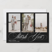 白エレガント黒感謝していお前3写真結婚s サンキューカード (正面)