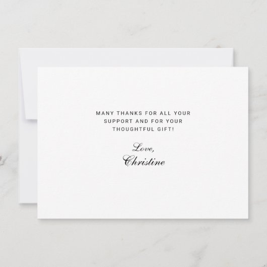 白エレガント黒文字グラッドキャップ卒業 サンキューカード (裏面)