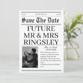 白エレガント黒新聞フォトズ結婚ス セーブザデート (スタンド正面)