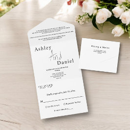 白エレガント黒書文字結婚 オールインワン招待状