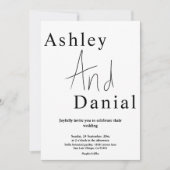 白エレガント黒書文字結婚 招待状 (正面)