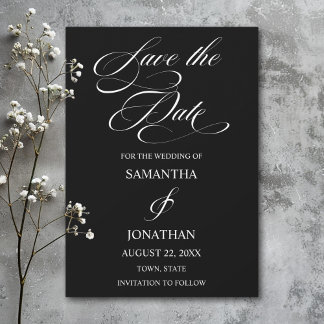 白エレガント黒書道結婚 セーブザデート