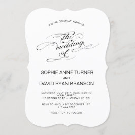 白エレガント黒書道結婚 招待状