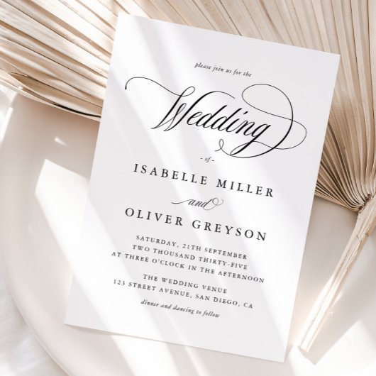 白エレガント黒書道結婚 招待状