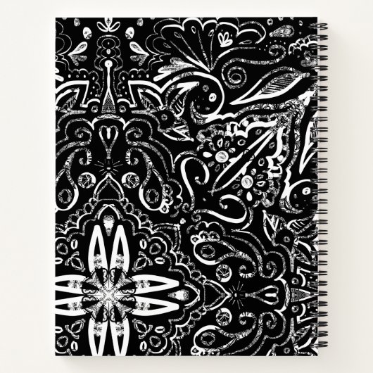 白エレガント黒曼荼羅投げピロデザイン ノートブック (裏面)