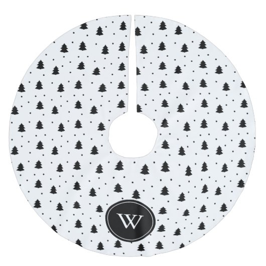 白エレガント黒松パーソナライズされた ブラッシュドポリエステルツリースカート (正面)