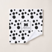 白エレガント黒水玉模様銀ハート バスタオルセット (ウォッシュタオル)