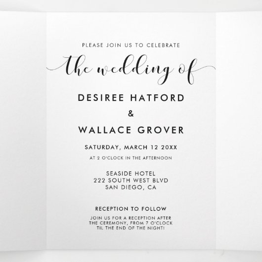 白エレガント黒結婚の写真 三つ折り招待状 (内部中)