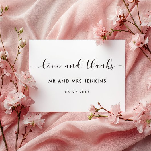 白エレガント黒結婚サンキューカード サンキューカード