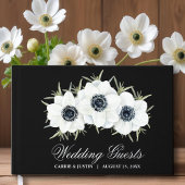 白エレガント黒花結婚の花 ゲストブック