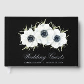 白エレガント黒花結婚の花 ゲストブック (正面)