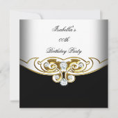 白エレガント黒金ゴールドダイヤモンドイメージ 招待状 (正面)