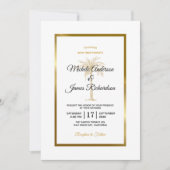 白エレガント黒金ゴールドパームモダンツ結婚 招待状 (正面)