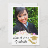 白エレガント黒金ゴールド大学院写真卒業 招待状 (裏面)