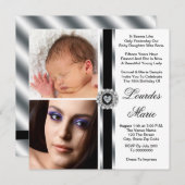 白エレガント黒銀写真キンセアニェラ 招待状 (正面/裏面)